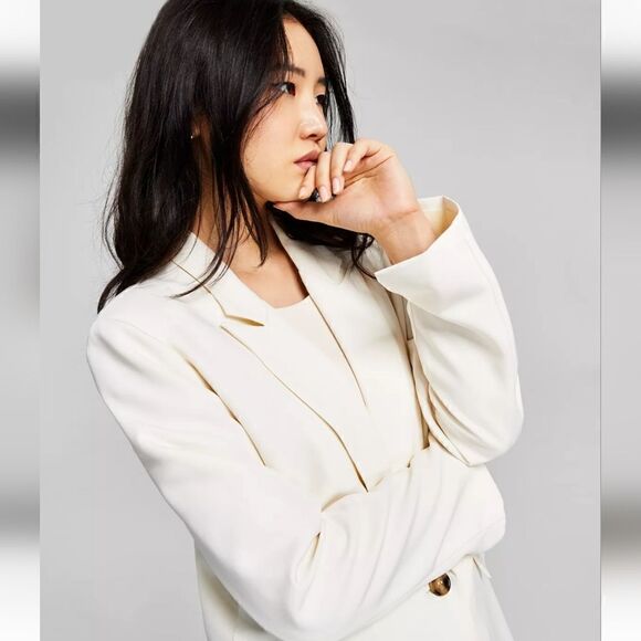 AND NOW THIS Women's Cream Notch-Collar Long-Sleeve Oversized Blazer NWT… - Picture 1 of 6